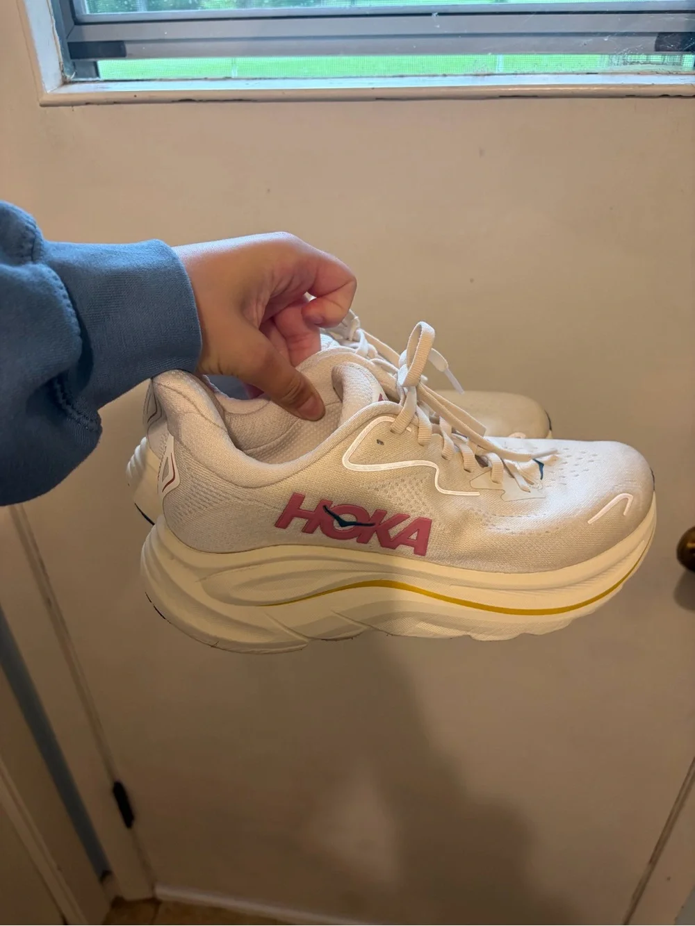 Hoka Women's Cream Running Shoes. Clifton 10.